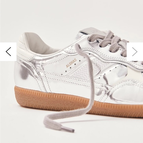 NWOT Alohas tb. 490 Leather Sneakers Rife Shimmer Silver Cream - Picture 4 of 7